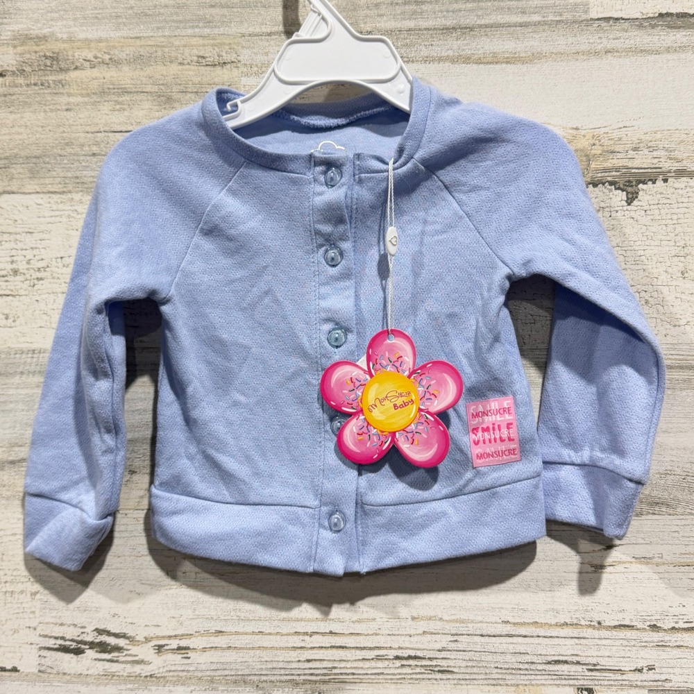 Mon Sucre Cardigan Girls 3-6M Blue Oversized Knit Button Up NWT